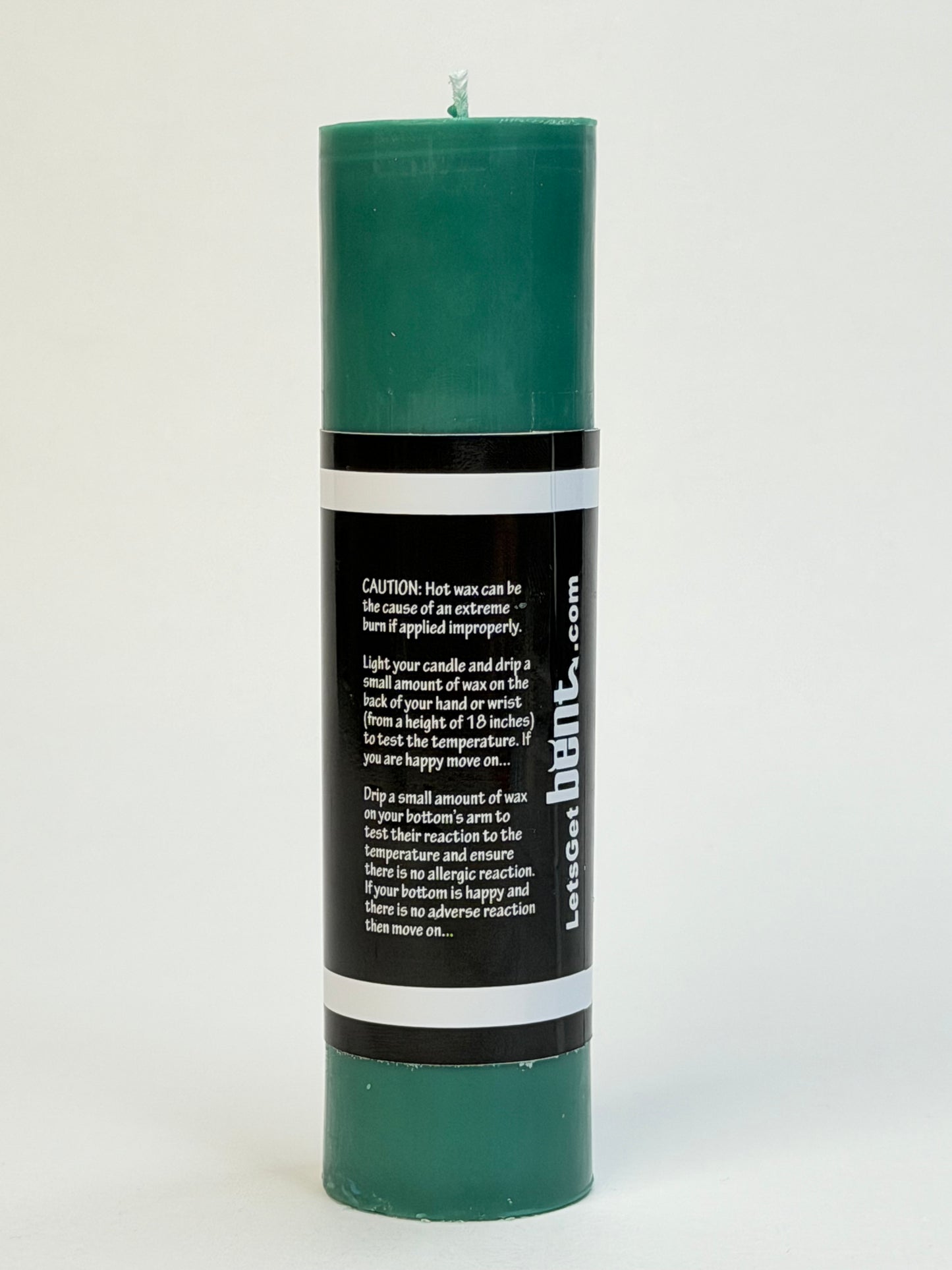 Back of Green wax play candle for warm sensory wax play 