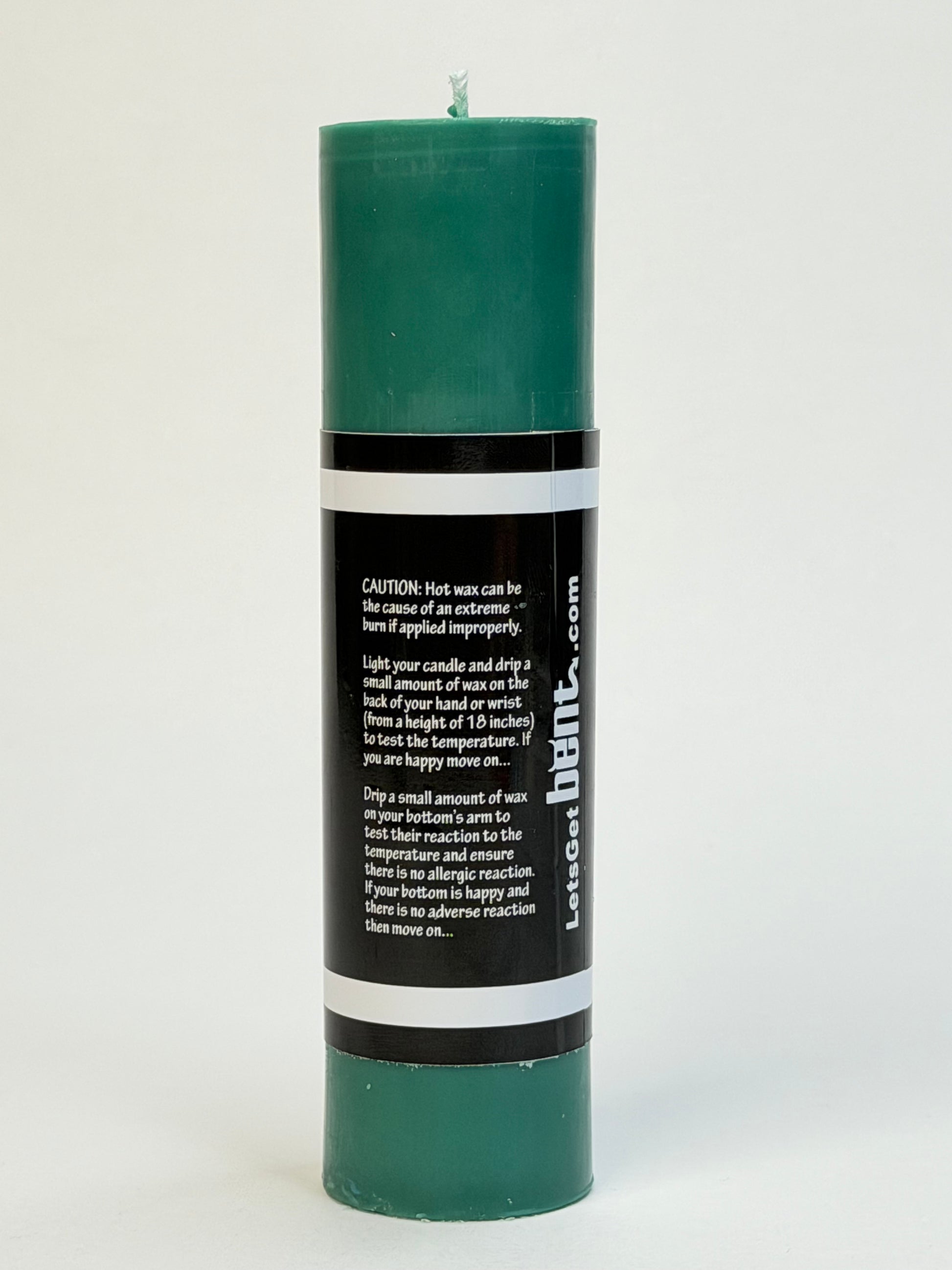 Back of Green wax play candle for warm sensory wax play 