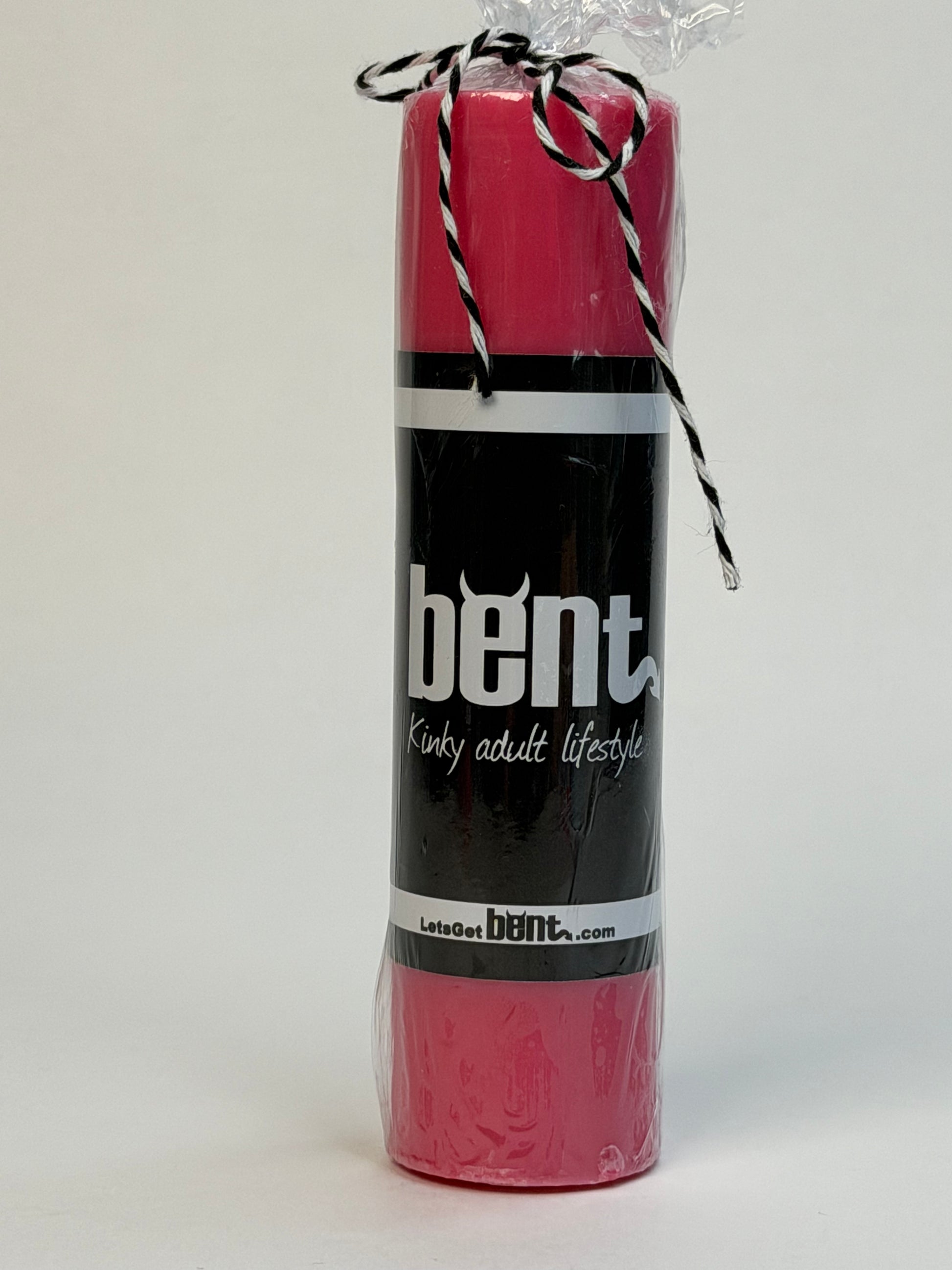 Handmade pink paraffin wax play pillar candle by Bent