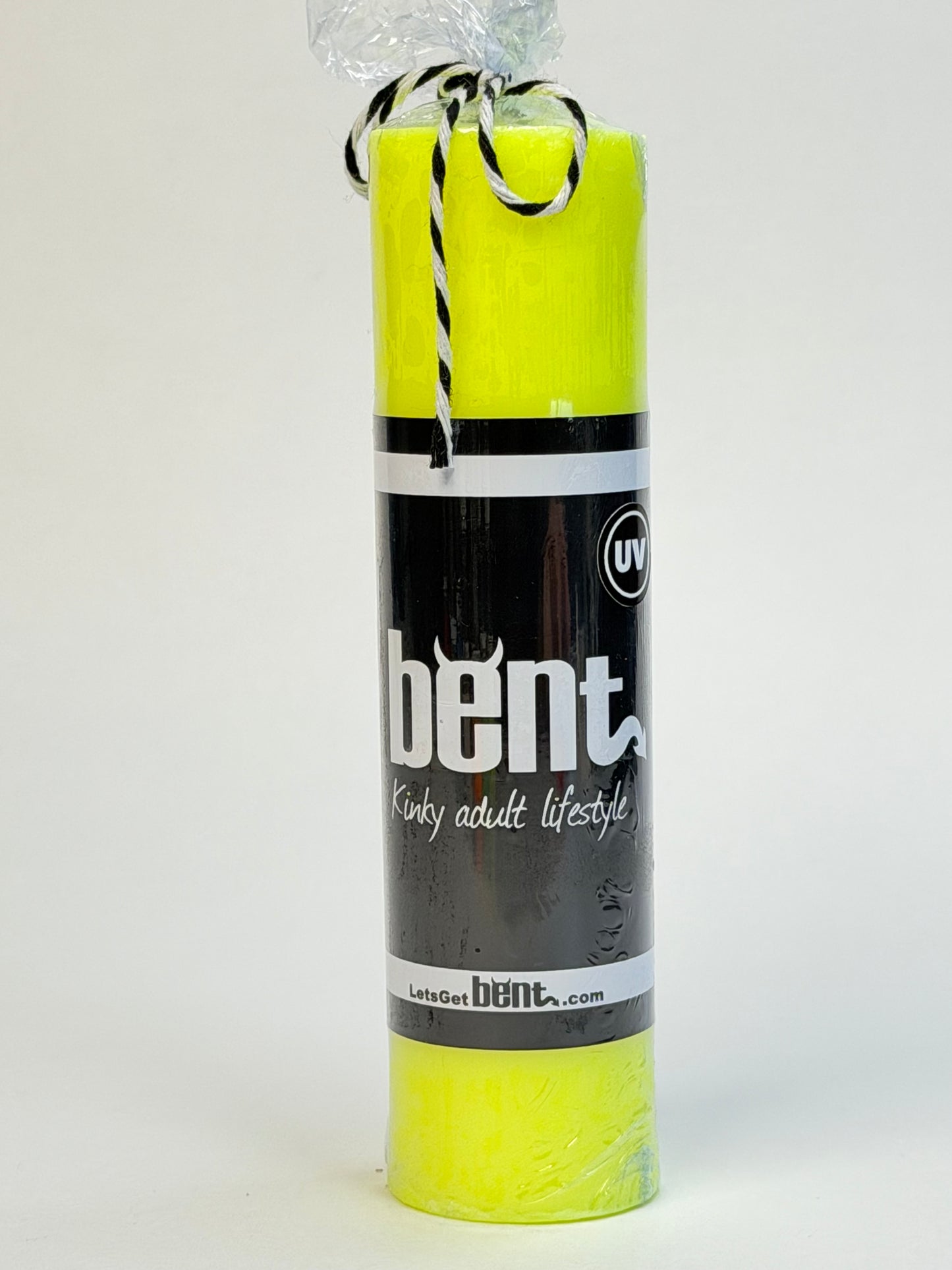 Handmade UV yellow paraffin wax play pillar candle by Bent